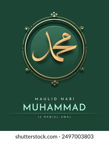 Translation : Happy Birthday of Prophet Muhammad. Milad un Nabi Mubarak Means Happy Birthday of Prophet Muhammad. Vector Illustration of Mawlid Celebration Design