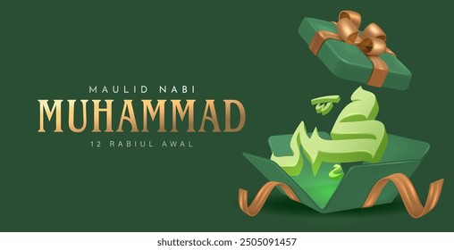 Translation : Happy Birthday of Prophet Muhammad. Milad un Nabi Mubarak Means Happy Birthday of Prophet Muhammad. Vector Illustration of Mawlid Celebration Design