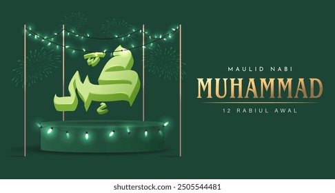 Translation : Happy Birthday of Prophet Muhammad. Milad un Nabi Mubarak Means Happy Birthday of Prophet Muhammad. Vector Illustration of Mawlid Celebration Design