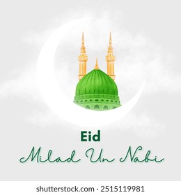 Translation : Happy Birthday of Prophet Muhammad. Milad un Nabi Mubarak Means Happy Birthday of Prophet Muhammad. Religious event for Muslims.  Vector Illustration of Mawlid(birth) Celebration Design