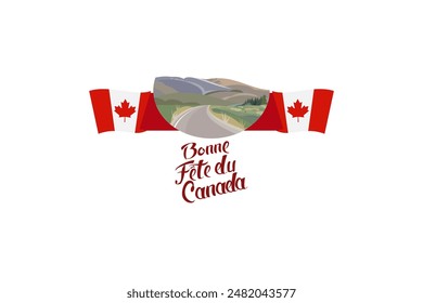 Translation: Happy Canada Day. (fete du Canada) Maple Leaf Vector Illustration. Suitable for greeting card, poster and banner.