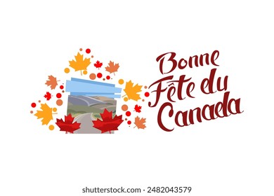 Translation: Happy Canada Day. (fete du Canada) Maple Leaf Vector Illustration. Suitable for greeting card, poster and banner.