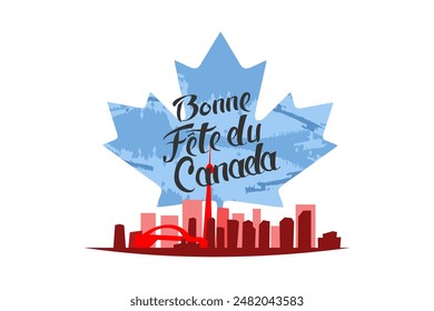 Translation: Happy Canada Day. (fete du Canada) Maple Leaf Vector Illustration. Suitable for greeting card, poster and banner.