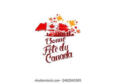 Translation: Happy Canada Day. (fete du Canada) Maple Leaf Vector Illustration. Suitable for greeting card, poster and banner.