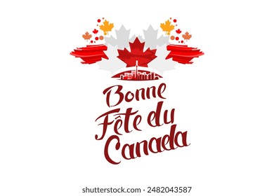 Translation: Happy Canada Day. (fete du Canada) Maple Leaf Vector Illustration. Suitable for greeting card, poster and banner.