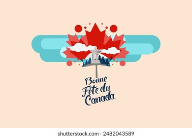 Translation: Happy Canada Day. (fete du Canada) Maple Leaf Vector Illustration. Suitable for greeting card, poster and banner.