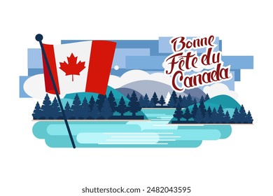 Translation: Happy Canada Day. (fete du Canada) Maple Leaf Vector Illustration. Suitable for greeting card, poster and banner.