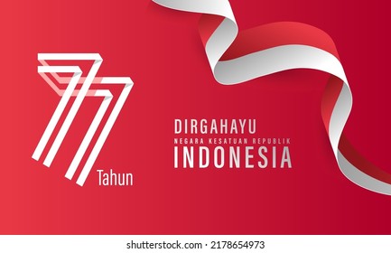 Translation : Happy Independence Day of Indonesia Vector Illustration. Suitable for Template Poster Banner Design. HUT RI 77