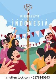 Translation : Happy Independence Day of Indonesia Vector Illustration with Traditional Games of Independence Day. Suitable for Template Poster Banner Design.