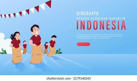 Translation : Happy Independence Day of Indonesia Vector Illustration with Traditional Games of Independence Day. Suitable for Template Poster Banner Design.