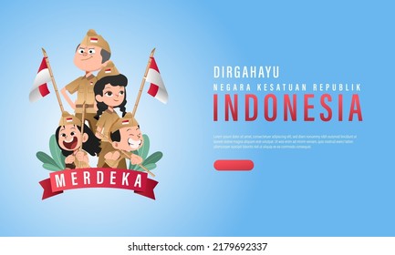 Translation : Happy Independence Day of Indonesia Vector Illustration with Traditional Games of Independence Day. Suitable for Template Poster Banner Design.