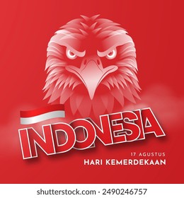 Translation : Happy Independence Day of Indonesia with garuda design behind .Suitable for Template Poster Banner Design. HUT RI 79 Vector Illustration. 