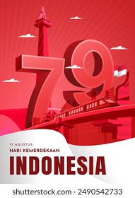 Translation : Happy Independence Day of Indonesia Vector Illustration. Suitable for Template Poster Banner Design.