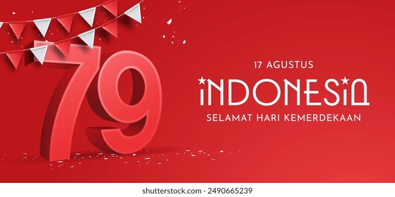 Translation : Happy Independence Day of Indonesia Vector Illustration. Suitable for Template Poster Banner Design.