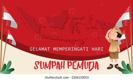 Translation : Happy Indonesian Youth Pledge Day Vector Illustration. 