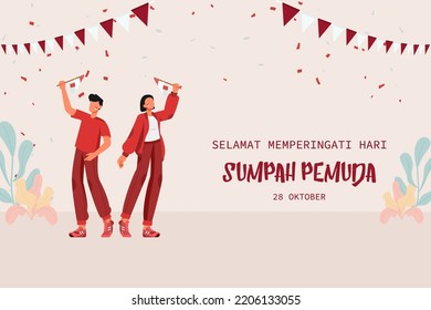 Translation : Happy Indonesian Youth Pledge Day Vector Illustration. 