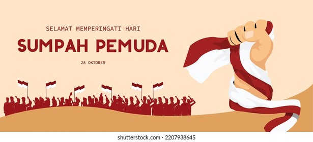 Translation : Happy Indonesian Youth Pledge Day Vector Illustration. Sumpah Pemuda Poster Design