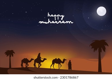 Translation: Happy Islamic New Yea .Islamic Greeting Card Concept with Arabic Lantern Design Vector Illustration. Happy New Hijri Year with Calligraphy  Template. Happy Muharram Poster.Ashura Day