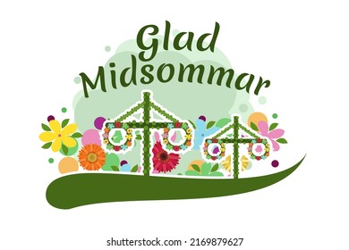 Translation: Happy Midsummer. Midsummer is the period of time in the middle of the summer. vector illustration. Suitable for greeting card, poster and banner.