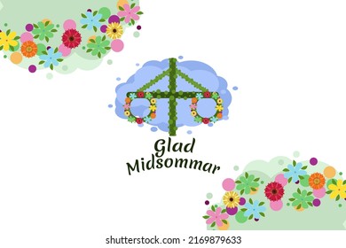 Translation: Happy Midsummer. Midsummer is the period of time in the middle of the summer. vector illustration. Suitable for greeting card, poster and banner.