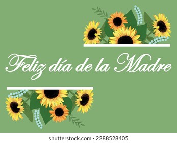 Translation Happy Mother's Day. Horizontal greeting card with sunflowers