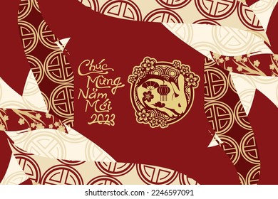 Translation: Happy New Year, 2023. Happy Vietnamese New Year Tet  or Tết Day 2023 year of the Rabbit vector illustration. Suitable for greeting card, poster and banner. 