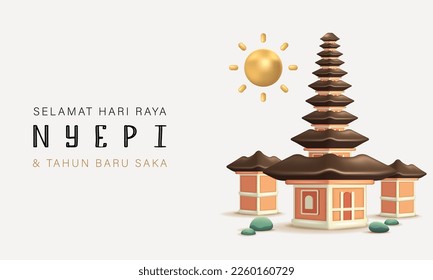 Translation : Happy Nyepi Day. Happy Bali's Day of Silence and Hindu New Year Vector Illustration, Nyepi Day and Hari Raya Saka, Hindu Ceremony