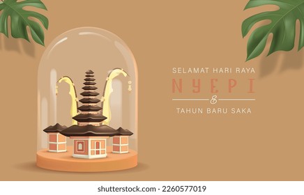 Translation : Happy Nyepi Day. Happy Bali's Day of Silence and Hindu New Year Vector Illustration, Nyepi Day and Hari Raya Saka, Hindu Ceremony