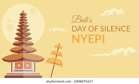 Translation : Happy Nyepi Day. Happy Bali's Day of Silence and Hindu New Year Vector Illustration, Nyepi Day and Hari Raya Saka, Hindu Ceremony