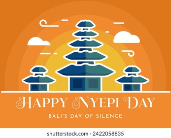 Translation : Happy Nyepi Day. Happy Bali's Day of Silence and Hindu New Year Vector Illustration, Nyepi Day and Hari Raya Saka, Hindu Ceremony