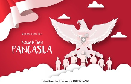 Translation : Happy Pancasila Day. Vector Illustration of Pancasila Celebration in Indonesia. Suitable for Poster Template Banner. The Symbol of the Republic of Indonesia svg