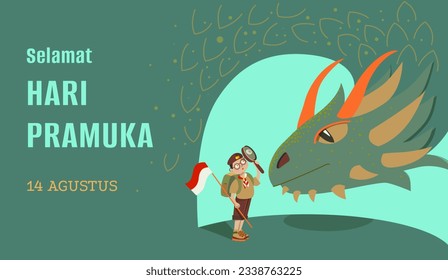 Übersetzung: Happy Scout Tag 14 August indonesischen Festivaltag. Selamat Hari Pramuka. Vektorgrafik.