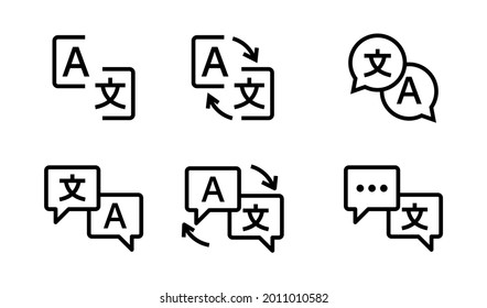 Translation icon collection. Language translation chat bubbles line set signs. Translate service element. Stock vector template