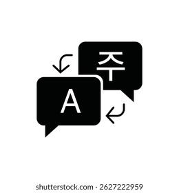 Translation icon representing bilingual communication with speech bubbles and letters indicating different languages