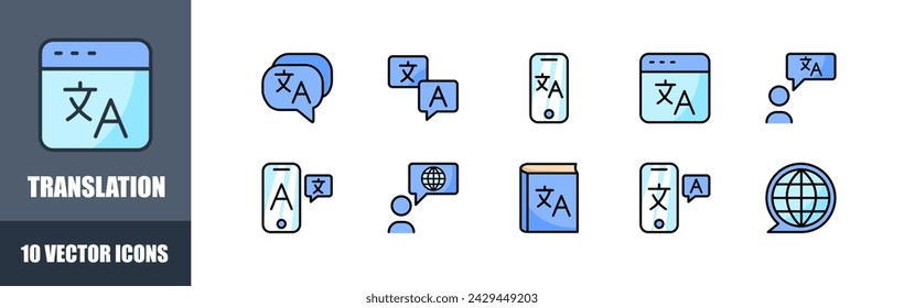 Translation icon set. Flat style. Vector icons