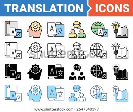 Translation icon set with multiple style collection.