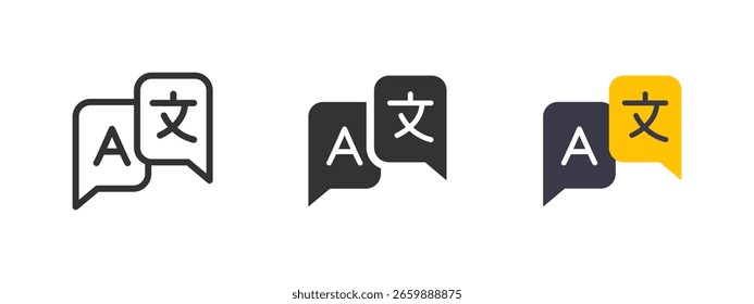 Icono de traducción. Burbuja de discurso con letras A y Ilustración vectorial de caracteres asiáticos. Símbolo de comunicación multilingüe y Configuraciones de localización. Signo de cambio de idioma global. Pictograma de traducción.
