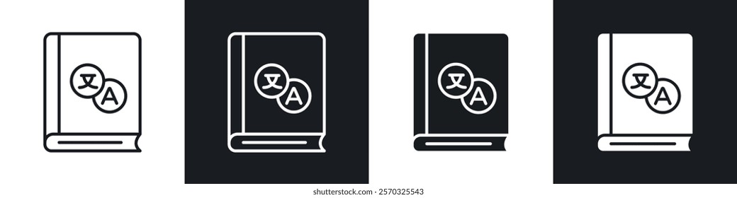 Translation icons vectors set in black. line and flat versions