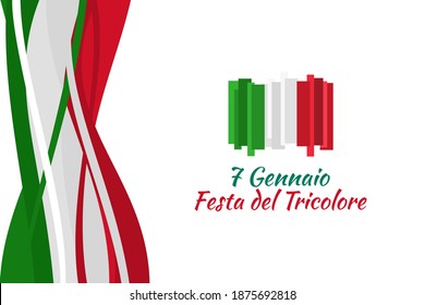 Translation: January 7,  Tricolour Day (Festa del Tricolore)  vector illustration. Suitable for greeting card, poster and banner.