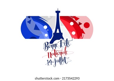 Translation: July 14, Happy National Day. Happy Bastille Day vector illustration. Suitable for greeting card, poster and banner.