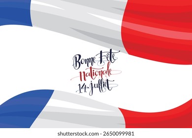 Translation: July 14, Happy National Day. Happy Bastille Day vector illustration. Suitable for greeting card, poster and banner.