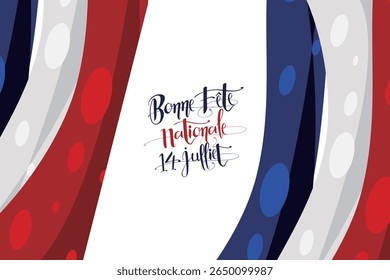 Translation: July 14, Happy National Day. Happy Bastille Day vector illustration. Suitable for greeting card, poster and banner.