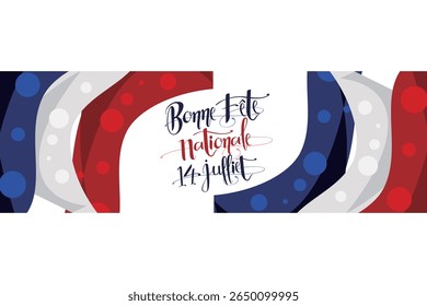 Translation: July 14, Happy National Day. Happy Bastille Day vector illustration. Suitable for greeting card, poster and banner.