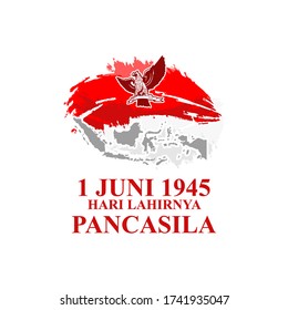 Translation: June 1, 1945. The day of birth of Pancasila (1 Juni, Hari Lahirnya Pancasila) vector illustration. Suitable for greeting card, poster and banner. 