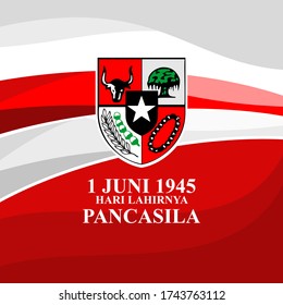 Translation: June 1, 1945. The day of birth of Pancasila (1 Juni, Hari Lahirnya Pancasila) vector illustration. Suitable for greeting card, poster and banner. 