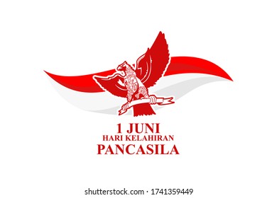 Translation: June 1, the day of birth of Pancasila (1 Juni, Hari Kelahiran Pancasila) vector illustration. Suitable for greeting card, poster and banner. 