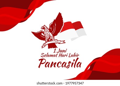 Translation: June 1, Happy birthday Pancasila (1 Juni, selamat hari lahir Pancasila) vector illustration. Suitable for greeting card, poster and banner. 
