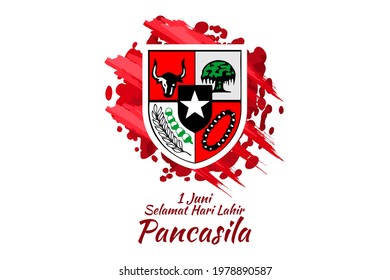 Translation: June 1, Happy birthday Pancasila (1 Juni, selamat hari lahir Pancasila) vector illustration. Suitable for greeting card, poster and banner. 
