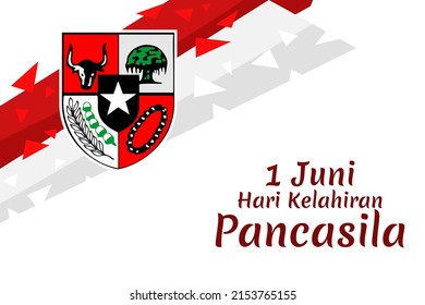 Translation: June 1, Happy birthday Pancasila (1 Juni, selamat hari lahir Pancasila) vector illustration. Suitable for greeting card, poster and banner. 
