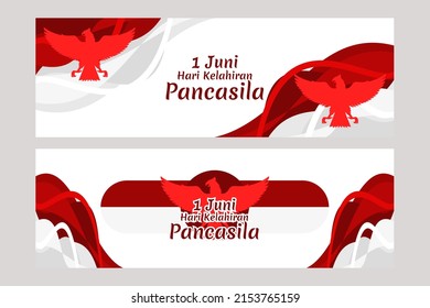 Translation: June 1, Happy birthday Pancasila (1 Juni, selamat hari lahir Pancasila) vector illustration. Suitable for greeting card, poster and banner. 
